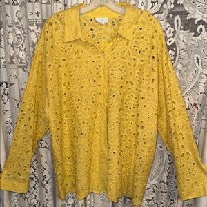 J. Jill Yellow Eyelet Button Down Shirt